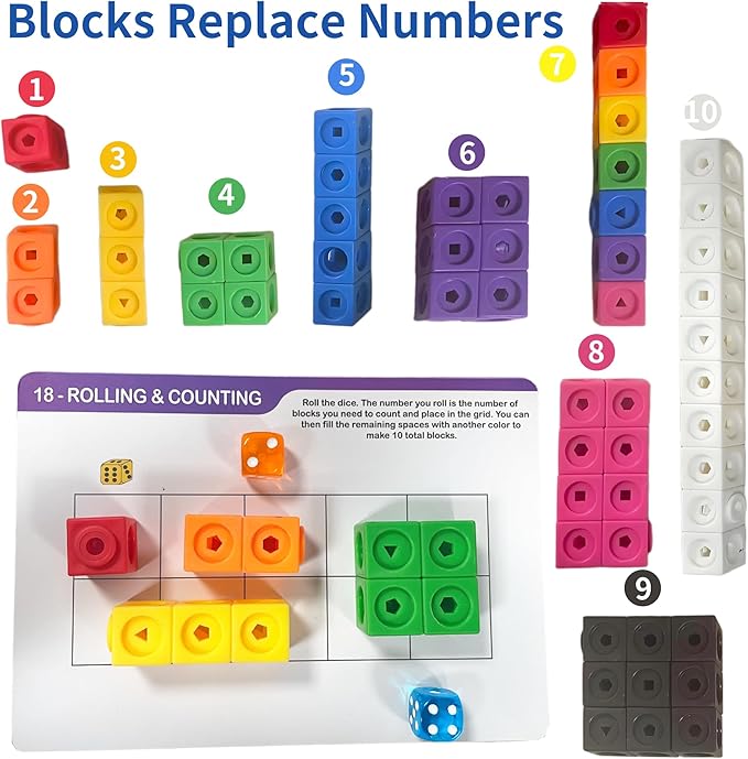 BenBen Math Manipulatives Blocks, 100pcs Number Counting Cubes, with 15 Game Cards & Storage Bag, 3-8 yrs Kids STEM Educational Toys, Homeschool Preschool Kindergarden Learning Activity Supplies