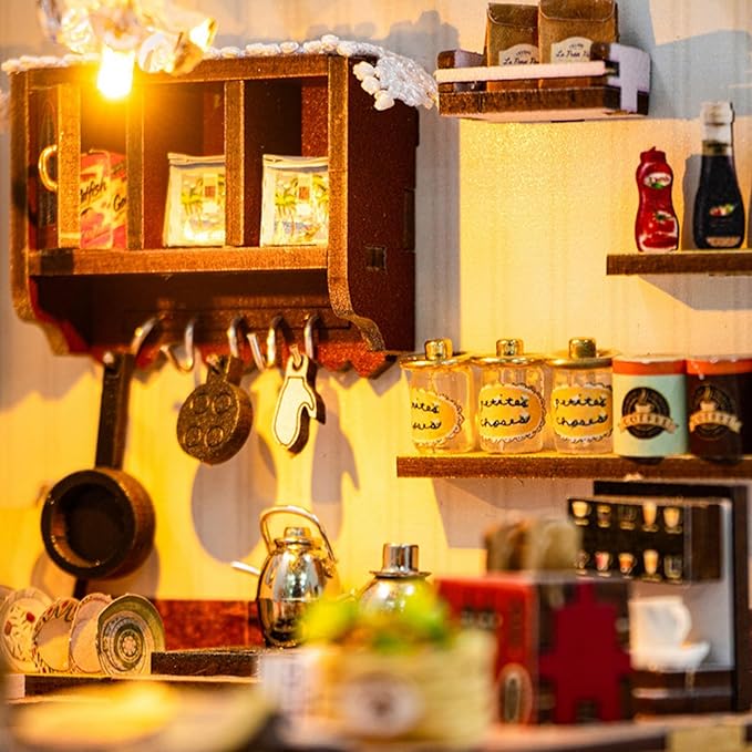 DIY Miniature House Kit, Tiny House Kit with LED, DIY Miniature Kit for Adults Teen, Wooden Dollhouse Kit, Home Decor, Kitchen