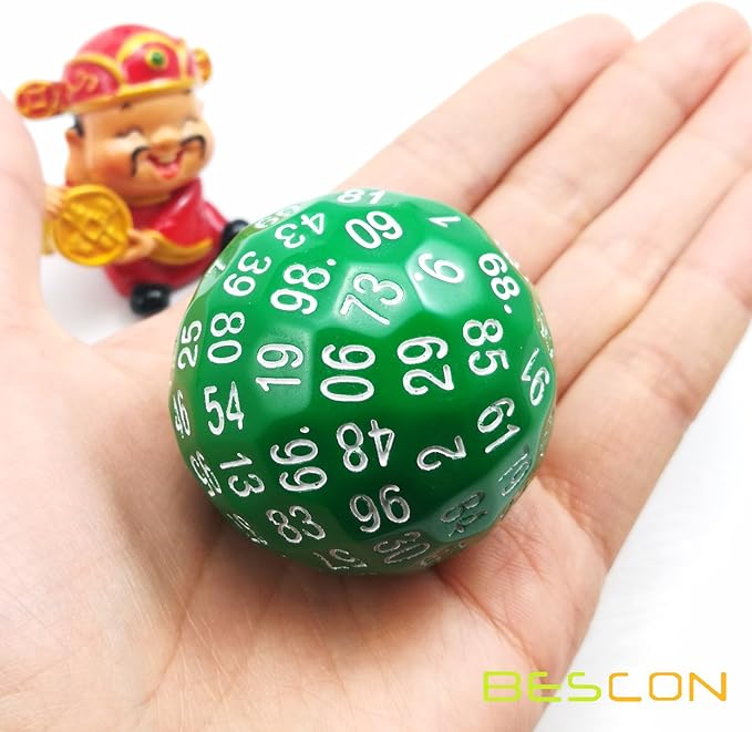 Bescon Polyhedral Dice 100 Sides Dice, D100 die,100 Sided Cube, D100 Game Dice, 100-Sided Cube of Green Color