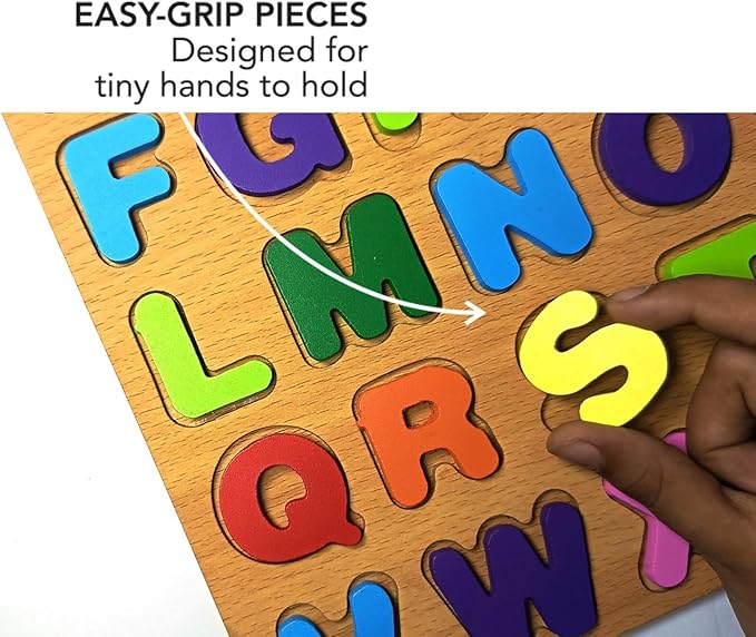ABC Wooden Pegged Puzzle Set of 3- Uppercase, Lowercase Letters & Numbers Learning Toy for Kids | Educational Alphabet & Number Matching Game | Montessori Wooden Peg Puzzle for Toddlers & Preschoolers