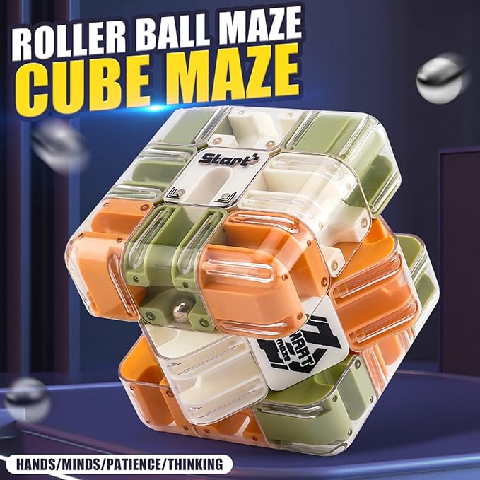 Large Labyrinth 3D Puzzle Maze Cube, Two-in-One Twist Cube Ball Maze Brain Teaser Toy, Stress Relief Fidget Game for Teens and Adults, Logic & Focus Training Gift (C-Green)
