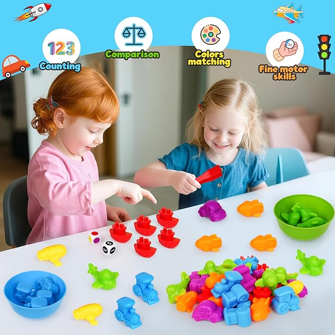 Counting Transport Matching Game with Sorting Cups, Sensory Sorting Colors Counting Toys with Games Dice, Montessori Training Preschool Educational Learning Toy Gifts for Toddlers Kids 3 4 5 6 +