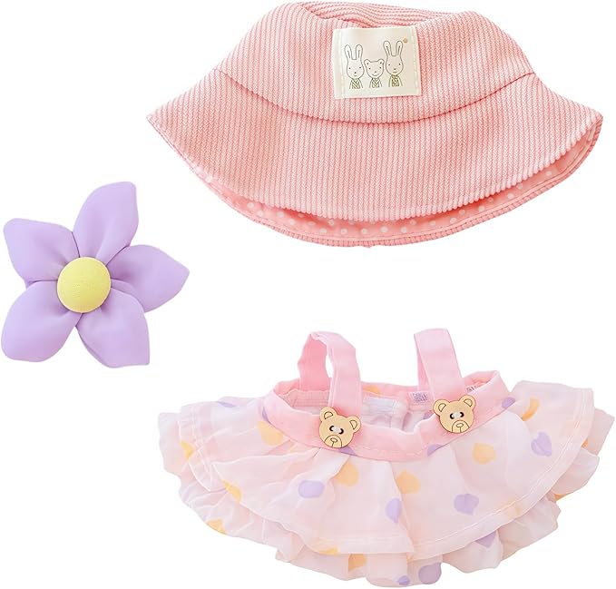 17cm Doll Clothes Set, 3 Pieces Dress Outfit Set for 6.7inch Doll Suit, Fashion Chic Hat & Clothes Accessories for 1st/2nd/3rd Gen Dolls Play & Display Pink