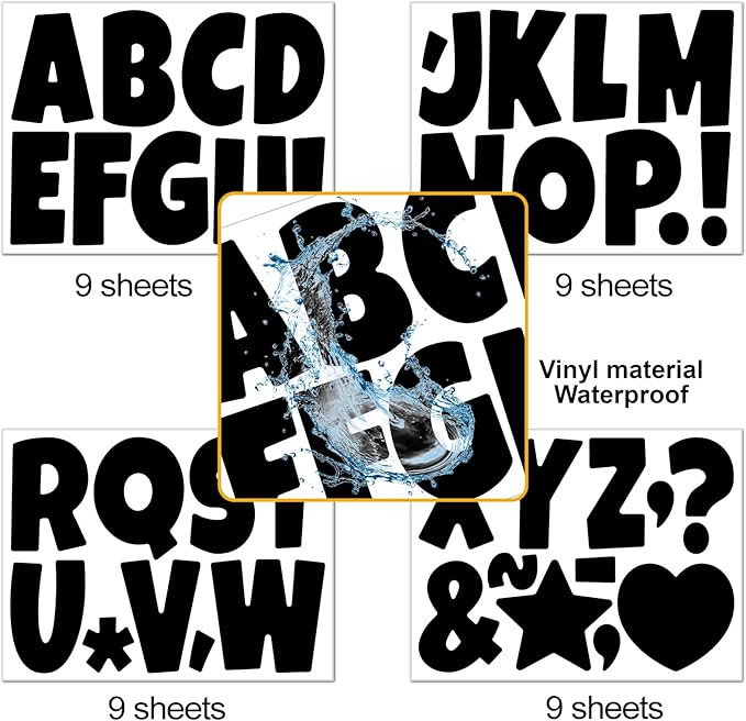Bemeol Letter Stickers 351 Pieces 4 Inch Bulletin Board Letters Alphabet Cutout Letter for Bulletin Board Display Home Classroom School Decor(Black)