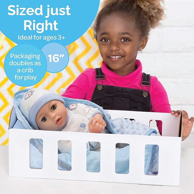 Adora 16 Inch Boy Baby Doll with Accessories Blue Matching 9-Piece Set Including a Pacifier, Hospital, Bracelet, Diaper, and More Gift for Toddlers Ages 3+ Adoption Babies Collection - Handsome