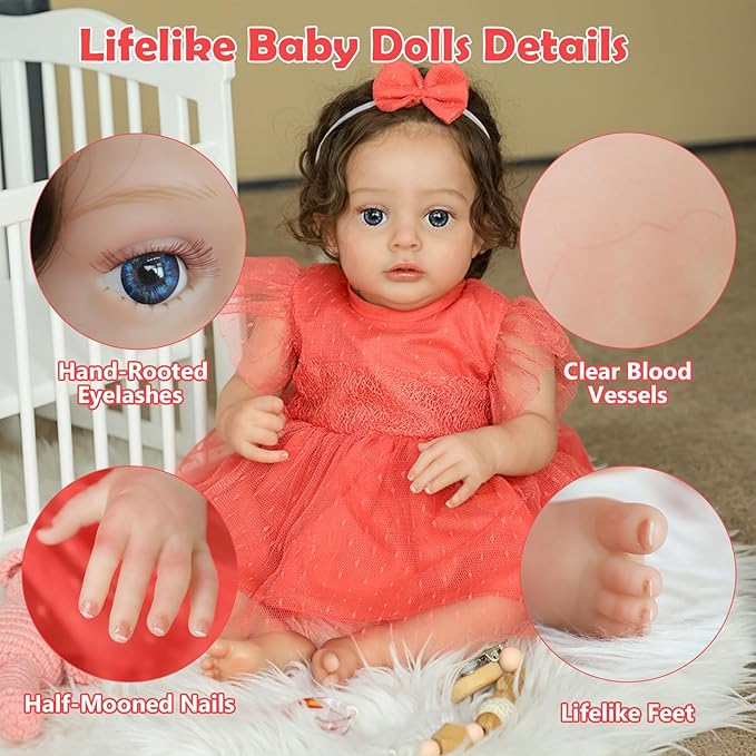 SCOM Lifelike Reborn Baby Dolls - 20 Inch Realistic-Newborn Baby Doll Girl Silicone Real Life Baby Dolls with Soft Weighted Body, Poseable Real Baby Reborn Gift Toy for 3+ Years Old Kids