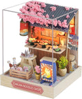 OZJAY DIY Miniature House Kit with Dust Proof Cover, 1:24 Scale Creative Room Mini DIY Wooden Dollhouse Miniature Kit for Adults Teen-Sakura Noodle Shop