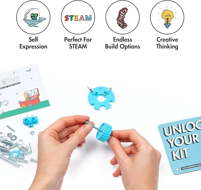 The Off Bits Erector Set: Animal Mini STEM Toys for Kids 6+, Toy Building Sets with Nuts & Bolts, STEM Building Toys Gifts for Boys and Girls (Blue Elephant)