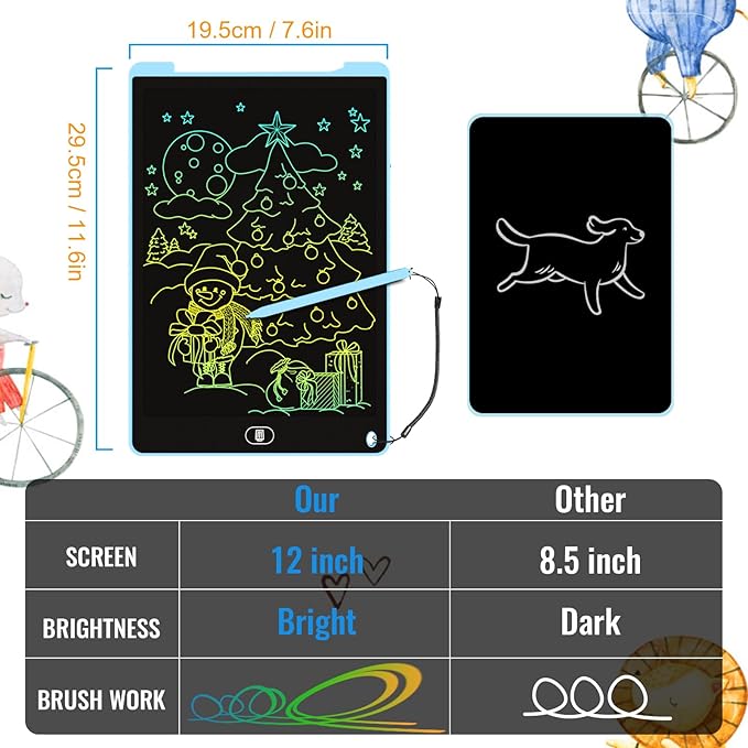 2 Pack 12 Inch LCD Writing Tablet for Kids, Electight Colorful Doodle Board, Eye Protection Drawing Tablet with Lock & Erase FUNC, Birthday Gifts Education Toys for 3-8 Years Old Boys and Girls - Blue