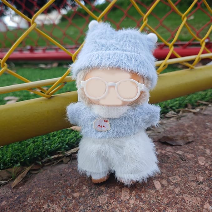 17cm Doll Clothes Set, Cute Outfits for Clothes and Glasses, 5 PCS Cute Hat & Overalls Set Stylish Outfits for Boys Girls Exquisite Accessories
