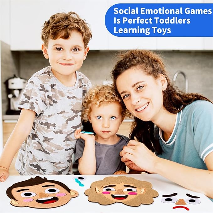 WOBOX 1Set Emotion Learning Felt Board Set for Kids, Montessori Sensory Toys, Interactive Storytelling Kit with 6 Facial Expressions, Early Education Tool for Toddlers