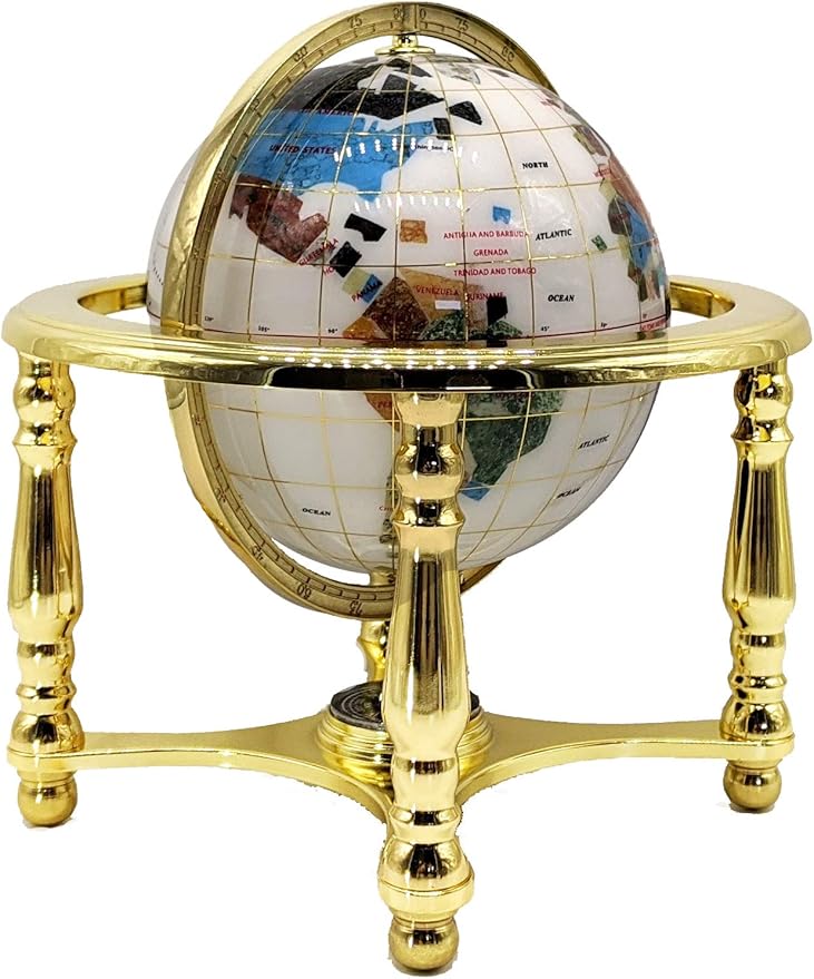 Unique Art 10-Inch Tall Table Top Day and Night Ocean Gemstone World Globe with Gold Stand (DAY N NITE)