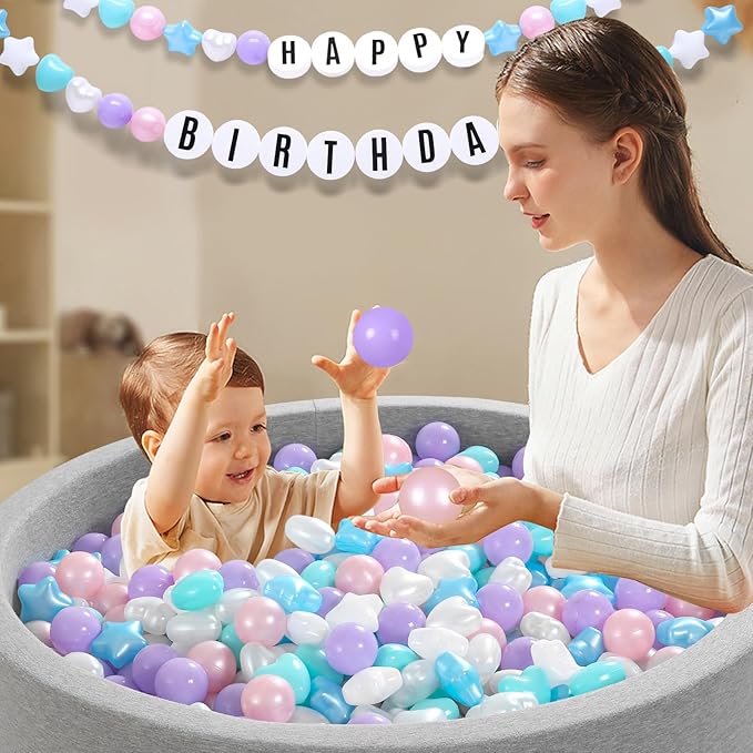 Ball Pit Balls Pack of 100 200 500 - Star and Round Set BPA Free Phthalate Free Non-Toxic Crush Proof Play Balls Soft Plastic Balls for Toddlers Baby Kids Birthday Pool Tent Party
