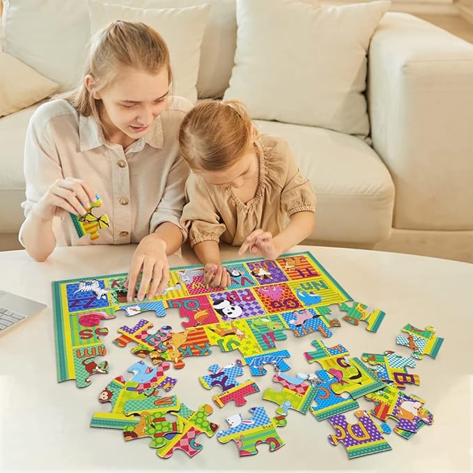 Floor Puzzle for Kids,48 Pcs Animal Letter A-Z Alphabet Puzzle,Vivid Animal Design Letter Games for Preschoolers,Learning Educational Toys for Boys and Girls,Floor Puzzles for Toddlers 3 and up
