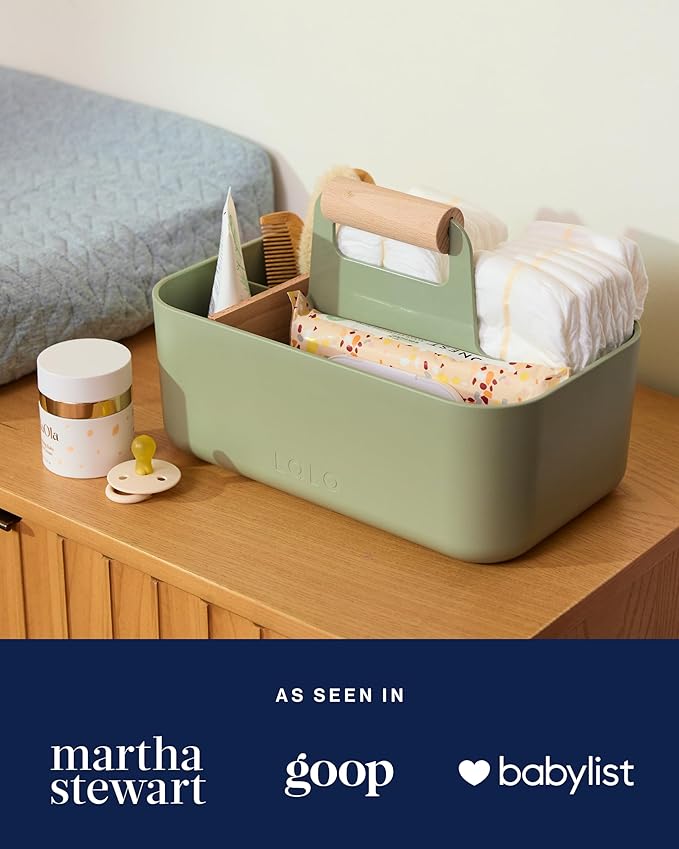 Lalo The Caddy - Multi-Purpose Storage Solution with Removable Dividers, Perfect as a Diaper Caddy, Bath Time Organizer & Art Caddy, BPA-Free, Multiple Compartments - Sage