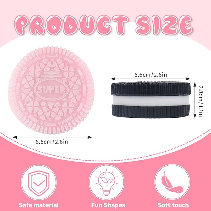 Sticky Cookie Squishies Fidget Toys Adults, Squeeze Toys Sensory Toys for Kids with Autism, Stress Balls for Adults Fidgets Birthday Gifts Party Favors for Kids(2 Pack Pink Black)