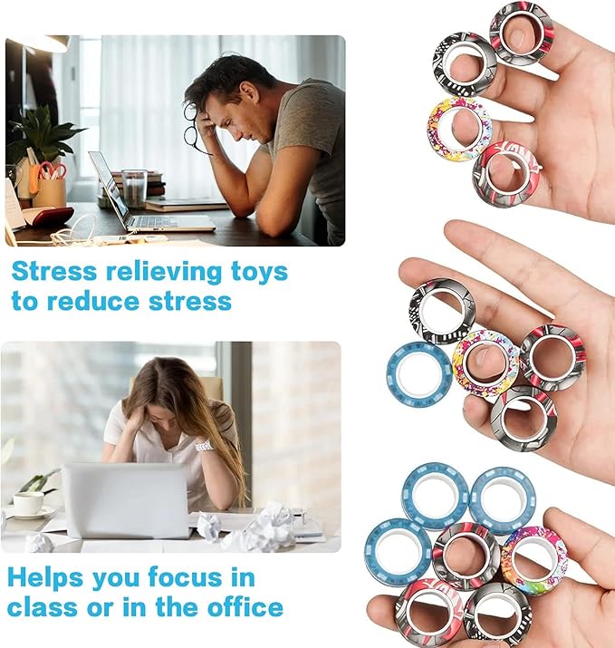 12Pcs Magnetic Rings Fidget Toys Spinner Set Halloween Party Favors,Finger Magnet Rings Endless Hours of Fun ADHD Stress Relief Fidget Spinner for Relieve Anxiety Birthday for Adults Teens Kids