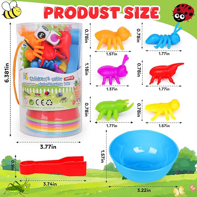 Counting Insects Matching Toys with Sorting Bowls and Games Dice Montessori Preschool Educational Activities Learning Color Sorting Fine Motor Skills Sensory Toys Birthday Gifts for 3 4 5 Year Old