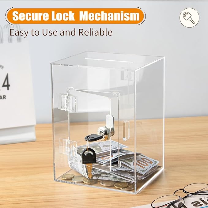 Hicocool Clear Piggy Bank with Lock, Acrylic Piggy Bank with Key for Adults Kids Openable, Reusable Money Saving Box for Birthday (Clear)
