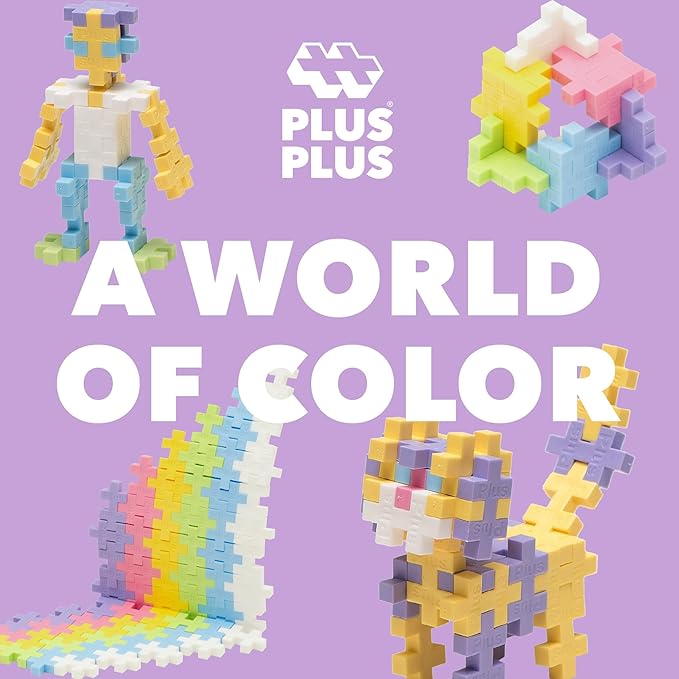 PLUS PLUS 240 Piece Interlocking Building Blocks for Kids, Open Ended Connecting Toys, STEM Bin Mini Manipulatives - Pastel Mix Play Tube & Baseplate