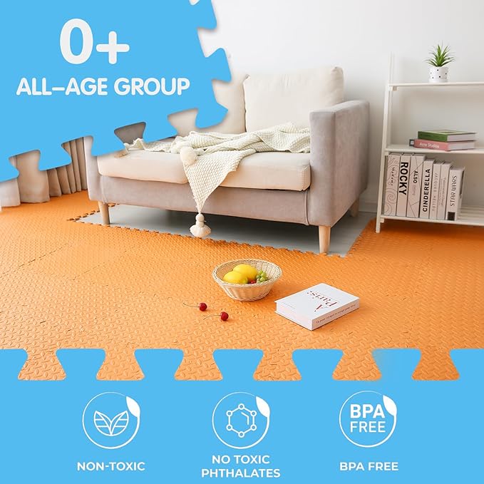Coolcandy EVA Foam Play Mat, 16 Tiles Colorful Baby Play Mat, Square Kids Playmat with Solid Colored, 0.4" Thickened Interlocking Foam Floor Tiles, Puzzle Play Mat for Baby Playing (Tender Green)