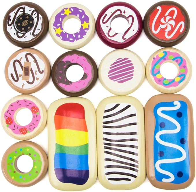 Baker's Dozen Wooden Donuts, 13 Assorted Colorful Wood Eats! Pastries by Imagination Generation