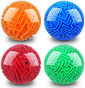 Sumind 4 Pcs 3D Puzzle Maze Ball Magic Brain Teasers Games Memory Sequential Gravity Maze Cube Ball Sphere Educational Puzzle Toys for Adult Hard Challenges(Blue, Green, Red, Orange)
