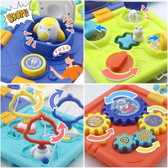 Baby Activity Cube Toy, 6-Sided Learning Toy with Gears, Shapes, Numbers and Puzzles, Multi-Colour (Blue)