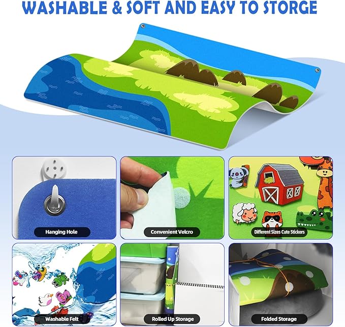 204Pcs Animals Felt Busy Board Story Set with Storage Bag Preschool Large Wall Storyboard Forest Themed Early Learning Interactive Play Kit Wall Hanging Gift for Toddlers Kids 40 X 28 Inch