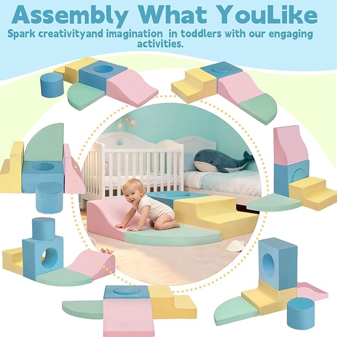 MIND&ACTION Climbing Toys for 1 Year Old, 5-Piece Baby Foam Climbing Blocks for Toddler 1-3, Soft Play Set Kid's Indoor Climbers & Play Structures