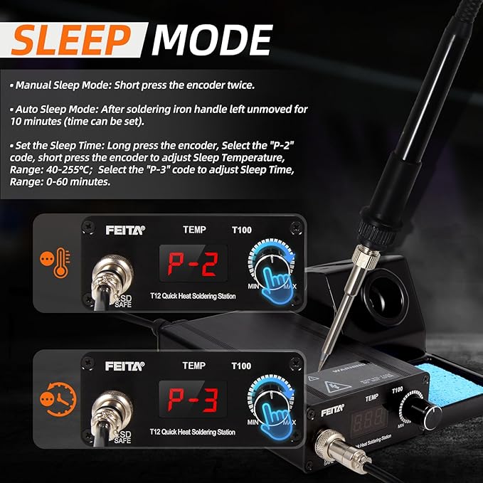 FEITA T12 Soldering Iron Station Kit Tool for Electronics, With 3 solder iron tip, 1 Soldering Wire & Stand, 1 ESD Curved Tweezer, Soldering Machine with Boost, Auto Sleep & Shutdown