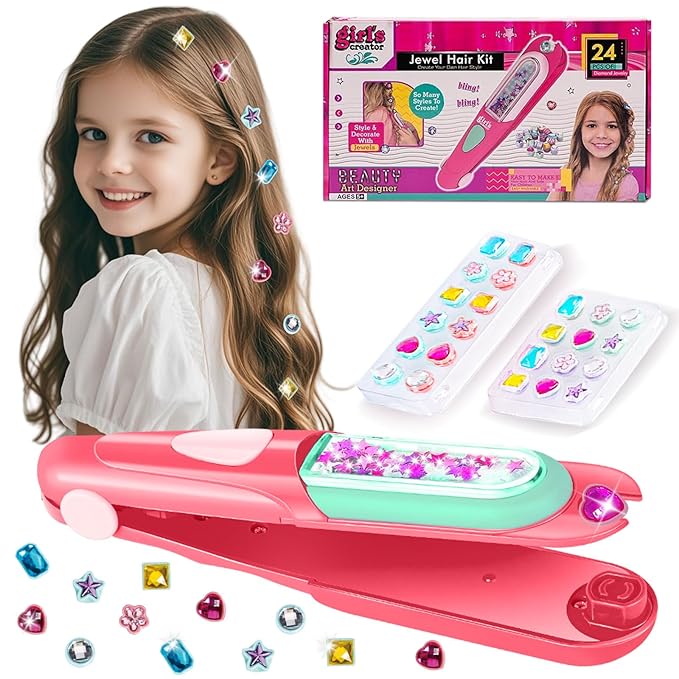 Hair Gem Stamper Kit, Bling Hair Jewels for Girls Toys, Hair Styling Tool with Reusable Shining Diamonds, Birthday Gifts Toys for Girls