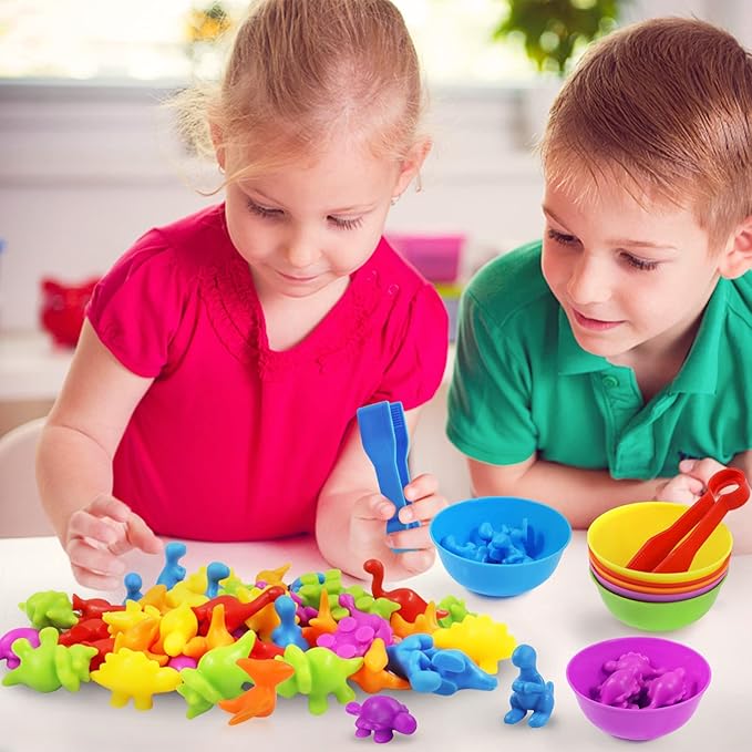 Counting Toys Matching Game for Kids with Sorting Bowls Sensory Toys Color Classification Game Set Early Learning Toddler Preschool Montessori Educational Toys for 3 4 5 Years Old-Dinosaurs