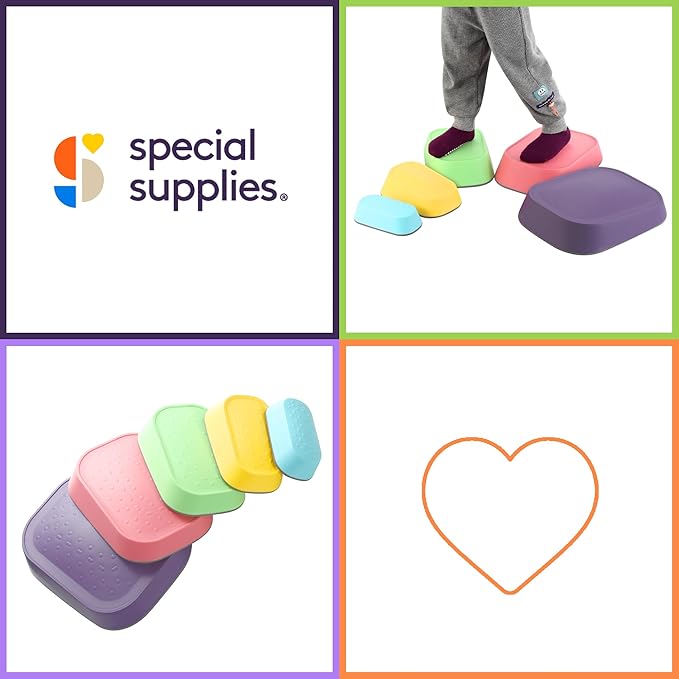 Special Supplies Set of 5 Stepping Stones for Kids Indoor and Outdoor Balance Blocks Promote Coordination, Balance Strength Child Safe Rubber, Non-Slip Edging (Rainbow)