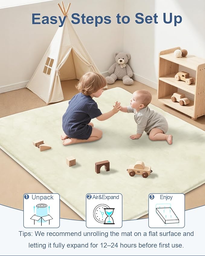 SEPARO Thick Baby Play Mat for Floor,50 x 50 Playpen Mat,Tummy Time Foam Mats,Ultra Soft Support & Plush Feel,Easy Care with Non-Slip Cushioned for Infant,Kids and Toddler Crawling,Beige