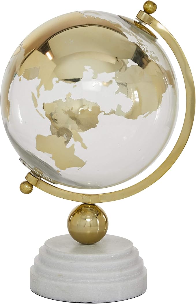 Deco 79 Marble Globe with Marble Base and Tiered Base, 8" x 8" x 13", Gold