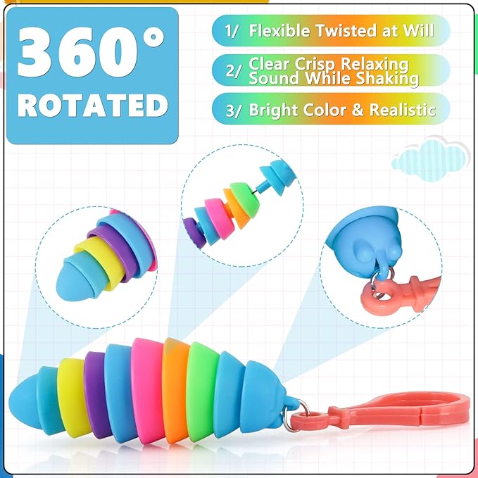 bairimeng 24 PCS Sensory Slug Toys, Articulated Stretch caterpillar toy, Anxiety Relief fidget Slug toy, Novelty Party Favors for Kids.
