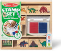 Melissa & Doug Wooden Stamp Set: Dinosaurs - 8 Stamps, 5 Colored Pencils, 2-Color Stamp Pad - FSC Certified