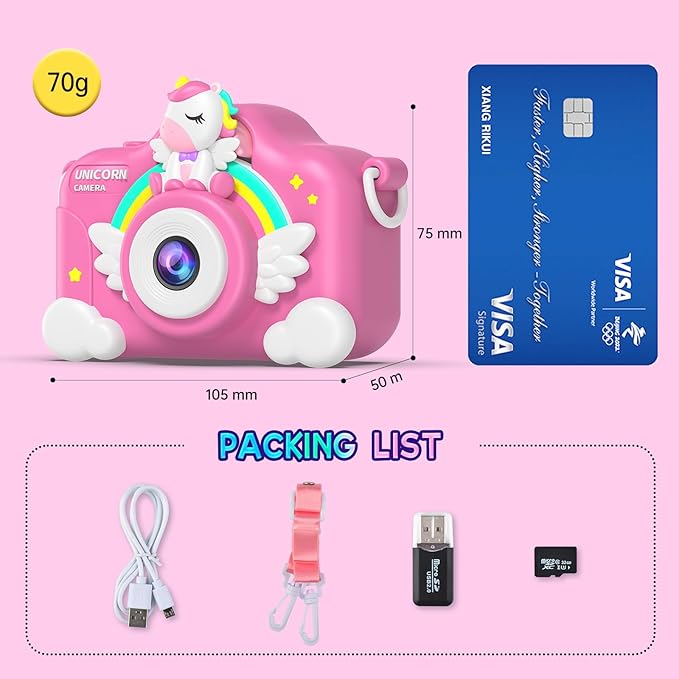 Unicorn Camera for Girls Boys with Cartoon Silicone Cover, Digital Mini Toddler Camera Toys for 3 4 5 6 7 8 9 10 11 12 Year Old Kids Birthday Chirstmas Gifts - Personal Video Players (Unicorn Pink)