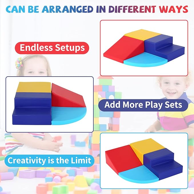 Kids Corner Climber 4-Piece Set - Soft Foam Climbing Toys for Toddlers 1-3, Indoor Baby Crawling & Sliding Play Set Kids Climbing Foam Blocks, Colourful