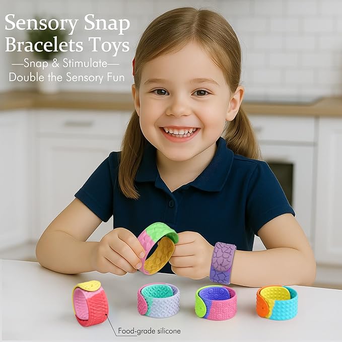 Textured Silicone Slap Bracelets Fidget Toys for Kids Adults, 6PCS Sensory Snap Bracelets for Stress Anxiety Autistic ADHD, Calm Down Classroom Travel Essentials Toys, Stuffers Gifts for Boys Girls