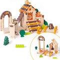 168 Pcs Wooden Blocks Toys with Grass and Small Animals,Classic Old Fashioned Toys,Wooden Building Blocks for Kids Ages 3-9 Boys and Girls