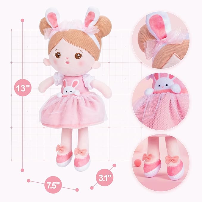 OUOZZZ 13" Soft Baby Doll Toys for 1 + Year Old Girl Gifts - Easter Gifts Bunny Plush for Kids Easter Toys Decorations Basket Stuffers for Toddlers Infants