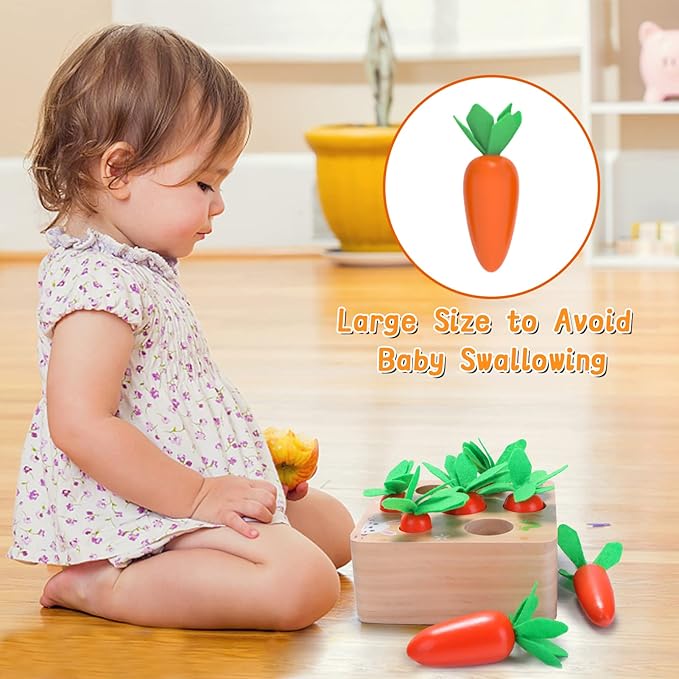 XPIY Montessori Toys for 1 Year Old, Carrots Harvest Wooden Baby Toys for 6-12 Months Educational Shape Sorting Matching Toys for Toddler Fine Motor Skill Development, Gift for Kids Birthday Easter