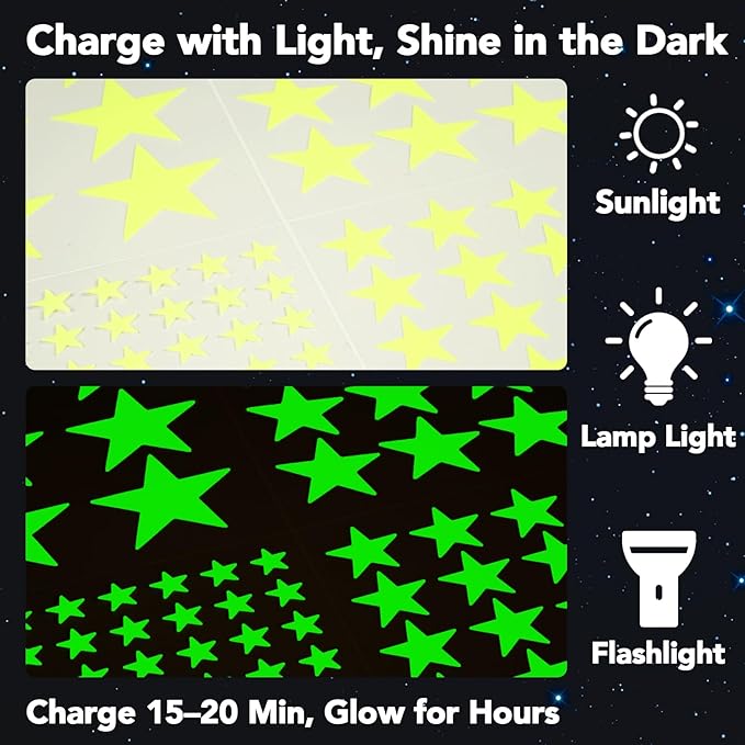 AOWDIAO Glow in The Dark Star Stickers – 630 Pieces (4 Sizes) – Luminous Ceiling & Wall Decor for Kids’ Bedroom, Nursery, Party