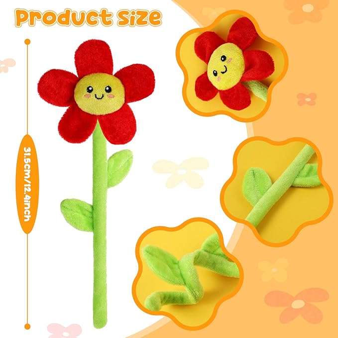 18 Pcs Plush Smile Flower Stuffed Bendable Stems Plush Bouquet Toy Soft Floral 12.6 Inch for Graduation 2025 Mother's Day Valentines Day Girl Girlfriend Wife Family and Friends(Cute Style)