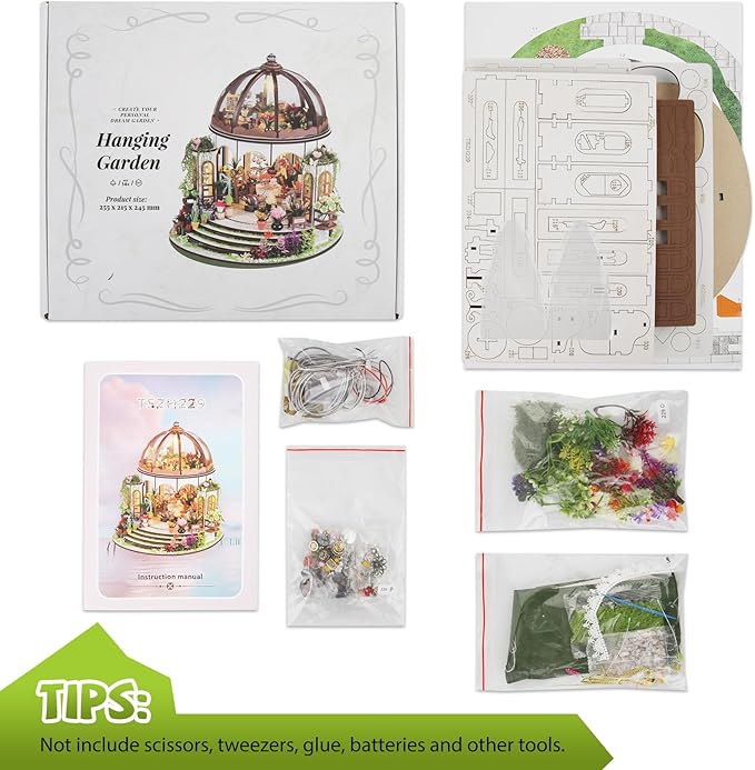DIY Miniature House Kit,Tiny House Hanging Garden with Furniture & LED,DIY Dollhouse Miniature Kit for Adults Teen,Mini House Building kit,3D Wooden Craft Mini Model Kit,Birthday Gifts Home Decor
