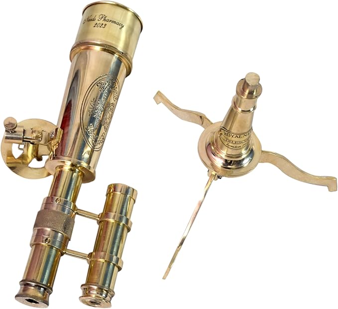 Vintage Telescope on Tripod Stand DF Lens Antique Desktop Brass Telescope Royal Antique Finish Spyglass Nautical Beautiful On Brass Tripod Stand (Polished)