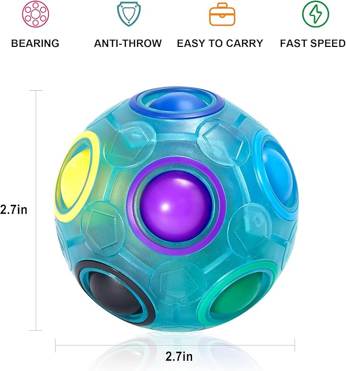 Vdealen Magic Rainbow Puzzle Ball, Fidget Ball Puzzle Brain Teaser Fidget Toy for Boys & Girls- Birthday Party Easter Valentines Christmas Stocking Stuffers for Kids Teen & Adults(Blue)