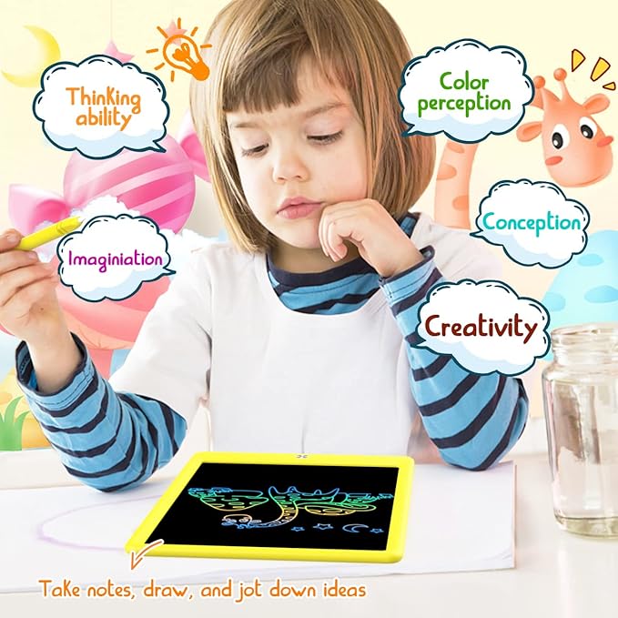 LCD Writing Tablet Doodle Board, Colorful Drawing Pad, Electronic Drawing Tablet, Drawing Pads,Travel Gifts for Kids Ages 3 4 5 6 7 8 Year Old Girls Boys (10.5 inch, Orange+Yellow)